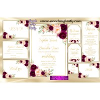 Burgundy Wedding Invitation suite, Maroon Wedding invitation set, (61c)